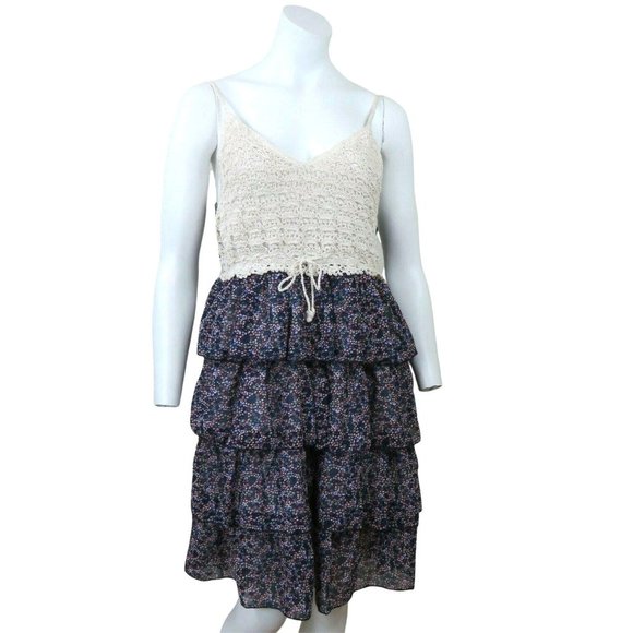Keren Hart Slip Dress L Crocheted Tiered Ruffles Spaghetti Straps Lined NWT - Picture 3 of 12